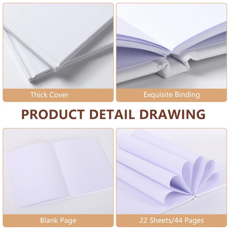 zmybcpack 6 Pack Hardcover Blank Book 8.5x11 inch, Hardcover Blank Book for Students to Write Stories, Blank Hardcover Sketchbooks Journal(White,22 Sheets/ 44 Pages Each) - Image 3